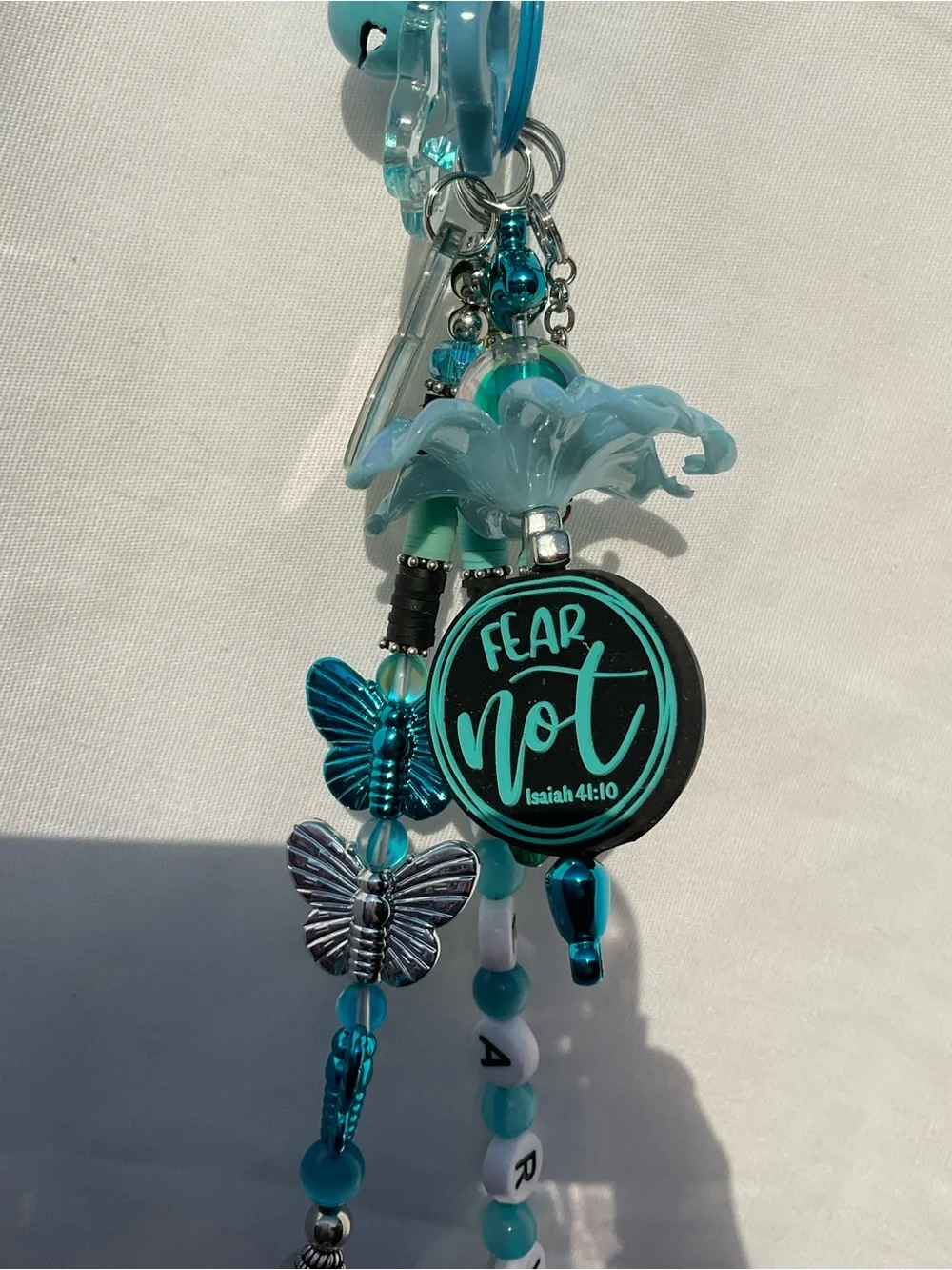 Handmade keychain “Fearless” with beaded keyfob